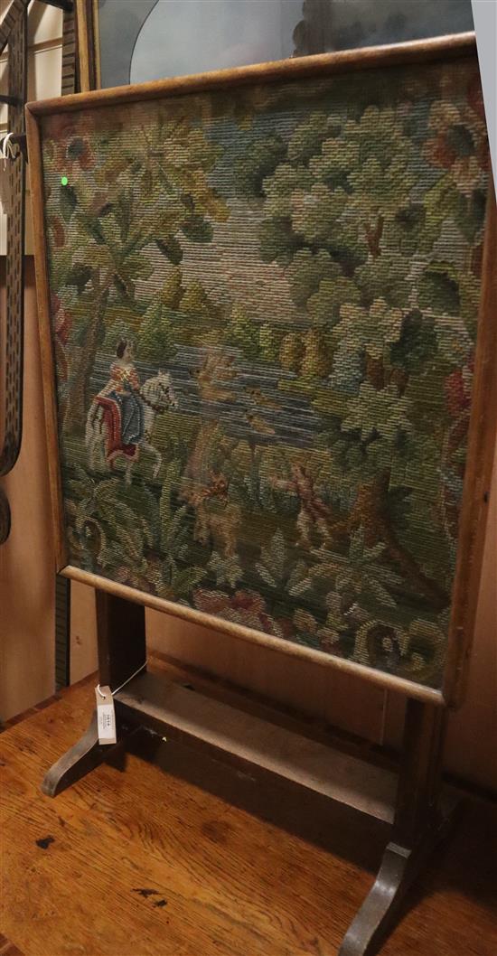 A tapestry panel / occasional table of an equestrian in woodland W.47cm